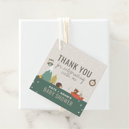 Adventure Woodland Neutral Baby Dusche Vielen Dank Geschenkanhänger (Beispiel)
