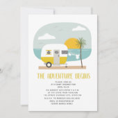 Adventure Yellow Camper Beach Neutral Baby Dusche Einladung (Vorderseite)