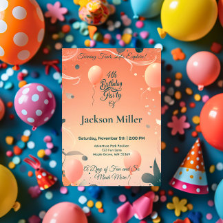 Adventurol Ballon Geburtstag Einladung mit Niedlic