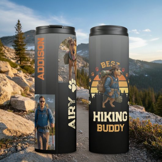 Adventurous Airedale Hiker Wilderness Explorer Thermosbecher
