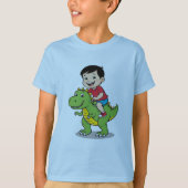 Adventurous Boy Riding Dinosaurier T - Shirt (Vorderseite)