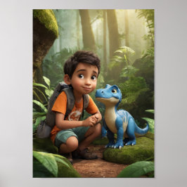 Adventurous Boy und Friendly Dinosaurier Poster