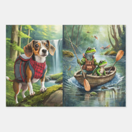 Adventurous Furry Friends, Camping Outdoorsmen Geschenkpapier Set