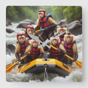 Adventurous Kapuzineraffen Whitewater Rafting Quadratische Wanduhr