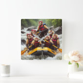 Adventurous Kapuzineraffen Whitewater Rafting Quadratische Wanduhr (Zuhause)