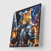 Adventurous Katzenritter mit Schwert Quadratische Wanduhr (Winkel)