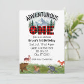 Adventurous One, Woodland Animal 1st Birthday Einladung (Stehend Vorderseite)