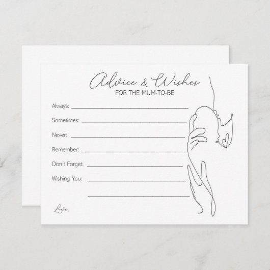 Advice and Wishes Mum To Be Card Baby Shower Games Begleitkarte (Vorne/Hinten)