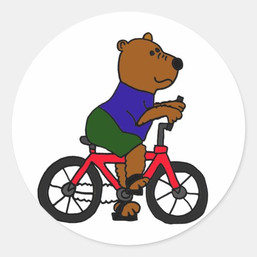 AE- Bear Bicycling-Cartoon Runder Aufkleber (Vorderseite)