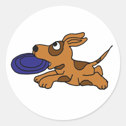 AE- Funny Brown Puppy Dog Catching Frisbee Runder Aufkleber (Vorderseite)