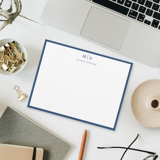 Aegean Blue Classic Border Monogram Korrespondenz Mitteilungskarte