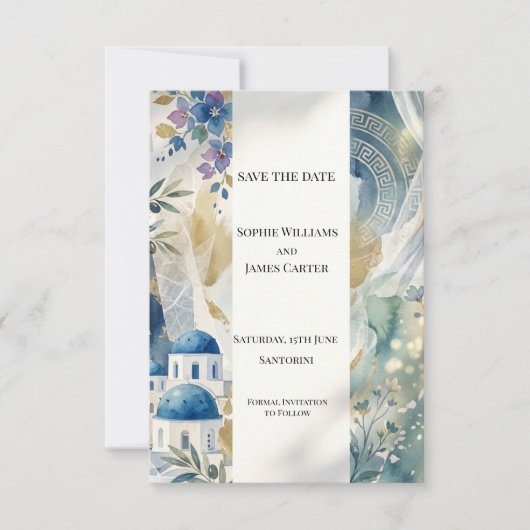 Aegean Blue Santorini Save The Date Karte (Vorderseite)