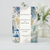 Aegean Blue Santorini Save The Date Karte (Stehend Vorderseite)