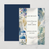 Aegean Blue Santorini Save The Date Karte (Vorne/Hinten)