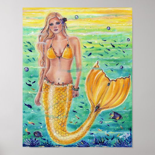 Aelia Yellow mermaid art By Renee L. Lavoie Poster (Vorne)