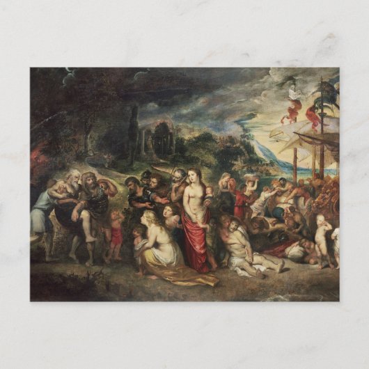 Aeneas bereitet sich darauf vor, die Trojaner ins  Postkarte (Vorderseite)