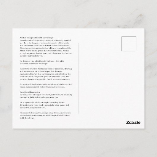 Aeolus Wind God Devotional Postcard Postkarte (Rückseite)