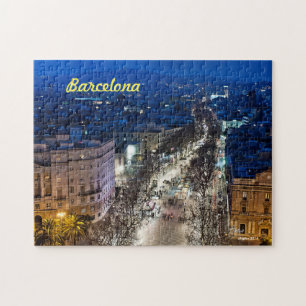 Aereal night view of die Allee in Barcelona, Puzzle