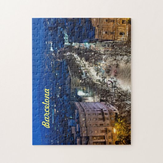 Aereal night view of die Allee in Barcelona, Puzzle (Vertikal)