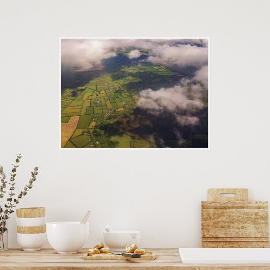 Aerial Patchwork, Irish Farmland and Clouds Photo Poster (Küche)