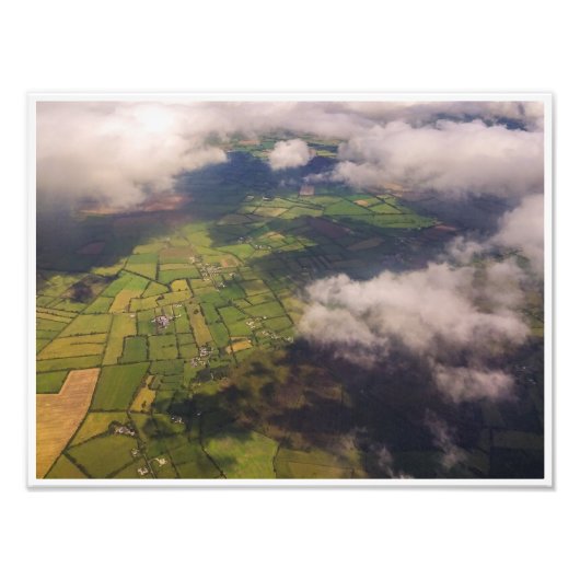 Aerial Patchwork of Irish Farmland and Clouds Fotodruck (Vorne)
