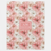 Aerial Pink and Gold Modern Ink Flowers Monogram Fleecedecke (Vorderseite)
