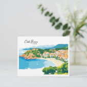 Aerial View Costa Brava Spanien Art Illustration Postkarte (Stehend Vorderseite)