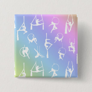 Aerialist Aerial Silk Lyra Silhouetten Regenbogen Button