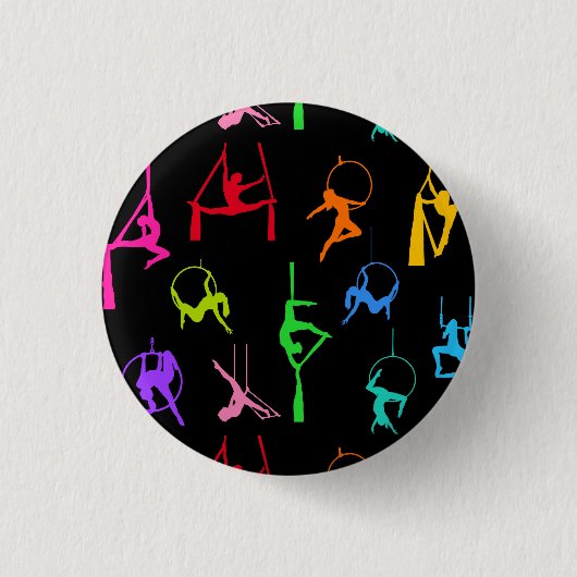 Aerialist Aerial Silk Lyra Silhouetten Regenbogen Button (Vorderseite)
