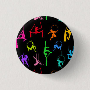 Aerialist Aerial Silk Lyra Silhouetten Regenbogen Button