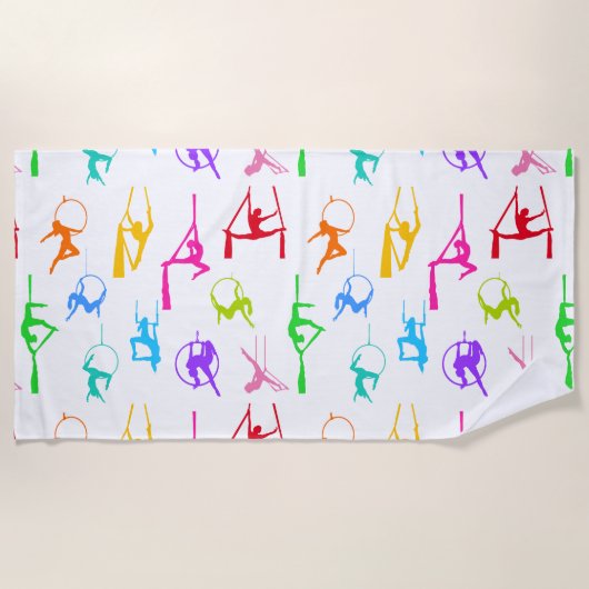 Aerialist Aerial Silk Lyra Silhouetten Regenbogen Strandtuch (Vorderseite)