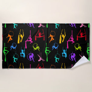 Aerialist Aerial Silk Lyra Silhouetten Regenbogen Strandtuch