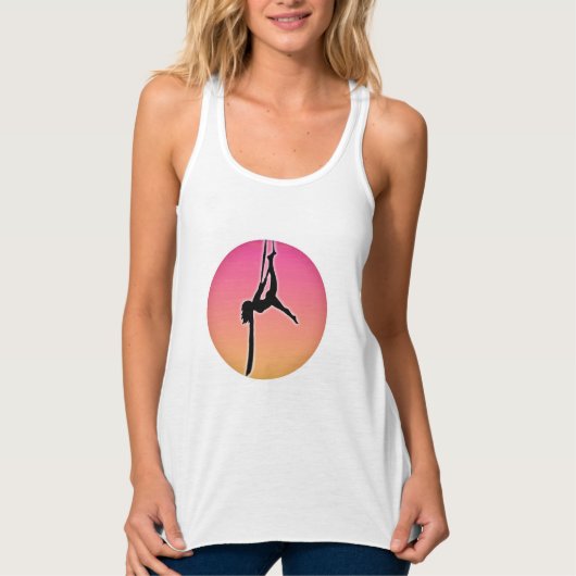 Aerialist auf Silhouette Silks Tänzerin Pose Tank Top (Vorderseite)