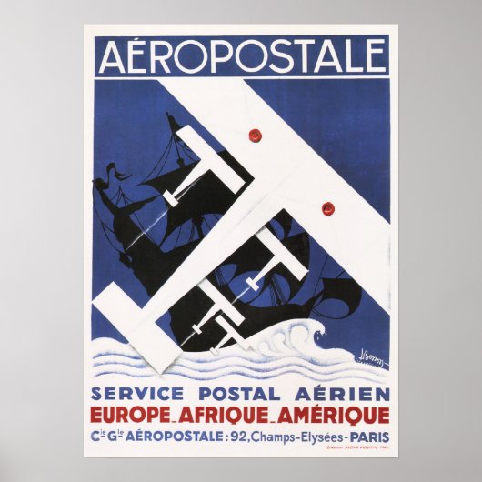 AEROPOSTALE Postal Altes Flugzeug Poster Art Deco (Vorne)