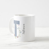 Aesfarbener Blumenbrief T Monogramm Kaffeetasse (Vorderseite Links)