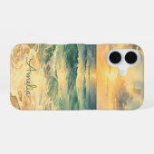 Aesthetic Beach Sunset Watercolor Custom Name iPhone 16 Hülle (Rückseite (Horizontal))