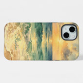 Aesthetic Beach Sunset Watercolor Custom Name iPhone Hülle (Rückseite (Horizontal))