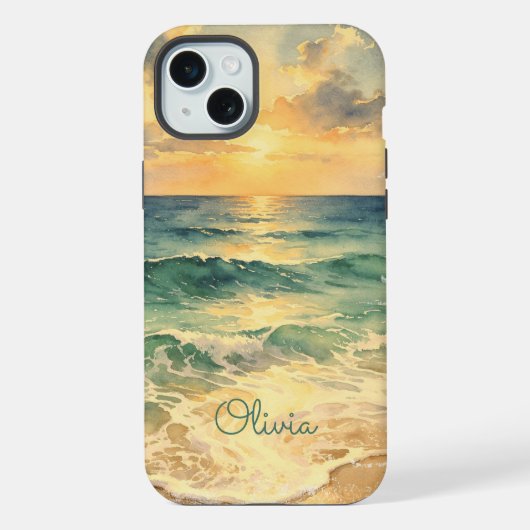 Aesthetic Beach Sunset Watercolor Custom Name iPhone Hülle (Rückseite)