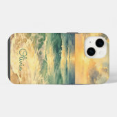 Aesthetic Beach Sunset Watercolor Custom Name iPhone Hülle (Rückseite (Horizontal))