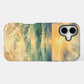 Aesthetic Beach Sunset Watercolor Custom Name iPhone Hülle (Rückseite (Horizontal))