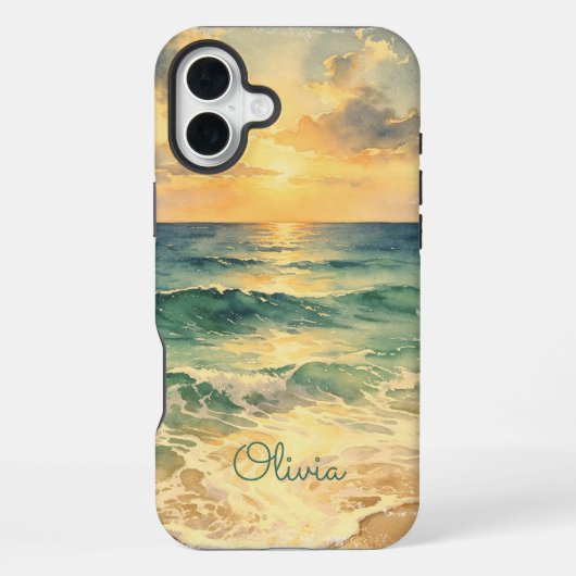Aesthetic Beach Sunset Watercolor Custom Name iPhone Hülle (Rückseite)