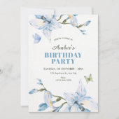Aesthetic blue flower bloom birthday einladung (Vorderseite)