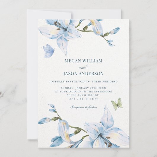Aesthetic blue flower bloom wedding einladung (Vorderseite)