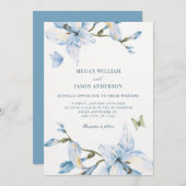 Aesthetic blue flower bloom wedding einladung (Vorne/Hinten)