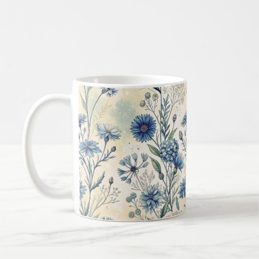 Aesthetic Blue Wildflowers Kaffeetasse (Links)