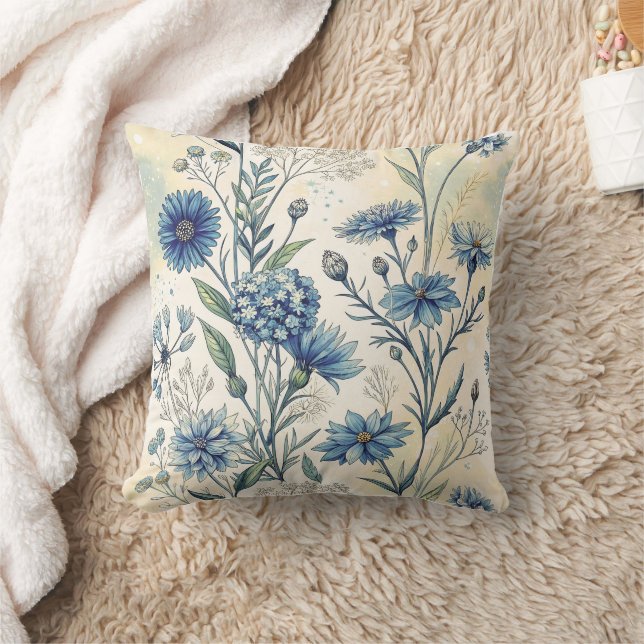 Aesthetic Blue Wildflowers Kissen (Decke)