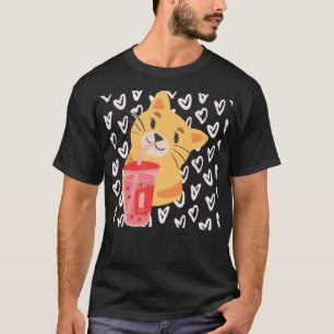 Aesthetic Cat Drinking Bob best cat illustration T-Shirt