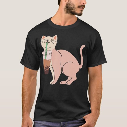 Aesthetic Cat Drinking Bob Best Illustration T-Shirt (Vorderseite)