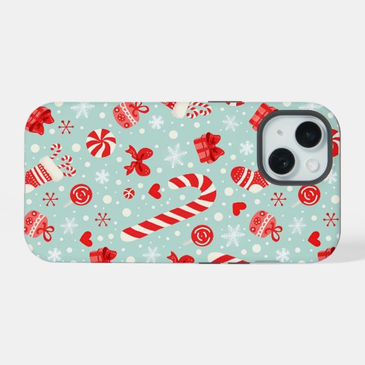 Aesthetic Christmas Pattern Candy iPhone 15 Hülle (Rückseite (Horizontal))