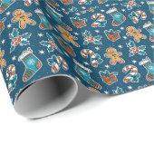 Aesthetic Christmas Pattern Santa Candy Geschenkpapier (Rolleneckpunkt)